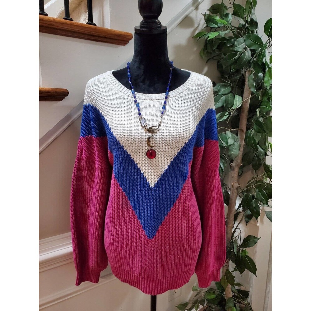 Time & Tru Women Multicolor Cotton Round Neck Long Sleeve Knit Sweater Size 2XL
